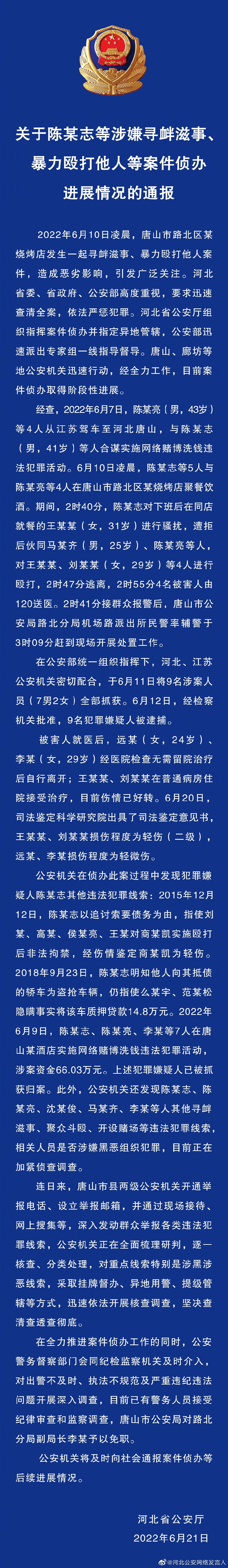 關(guān)于陳某志等涉嫌尋釁滋事、暴力毆打他人等案件偵辦進(jìn)展情況的通報(bào)