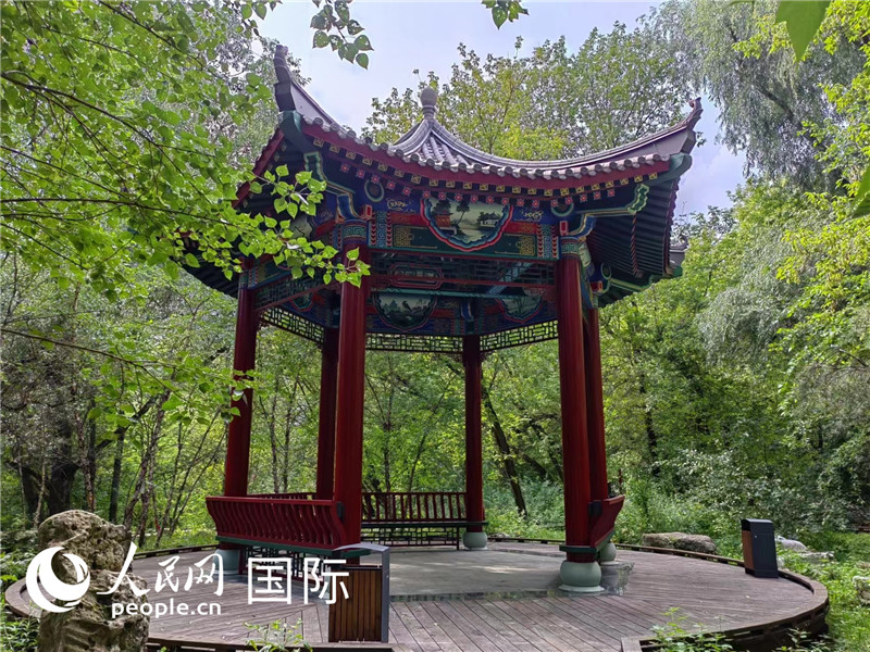莫斯科中國貿(mào)易中心的中式園林“華銘園”一角。人民網(wǎng)記者 申亞欣攝