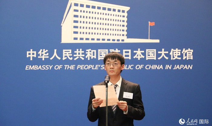 獲獎學(xué)生代表、大阪大學(xué)博士生劉亞飛發(fā)表感言。人民網(wǎng) 許可攝