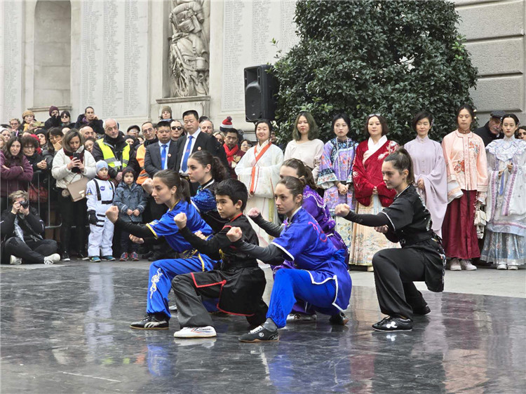 當(dāng)?shù)匚湫g(shù)學(xué)院進(jìn)行武術(shù)表演。張錫琪攝