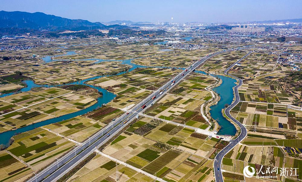 寧波市北侖區(qū)柴橋街道的萬(wàn)畝花田猶如打翻的調(diào)色盤。人民網(wǎng) 章勇濤攝