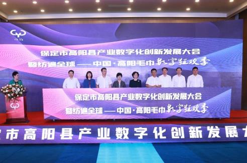 高陽縣產(chǎn)業(yè)數(shù)字化創(chuàng)新發(fā)展大會(huì)暨毛巾數(shù)字狂歡季啟動(dòng)。班靜怡攝