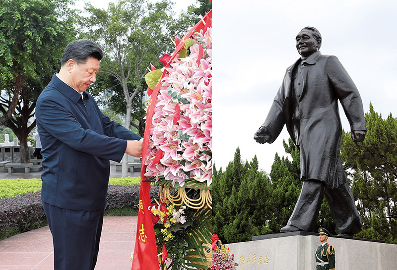2020年10月14日，習(xí)近平總書記向深圳蓮花山公園鄧小平同志銅像敬獻花籃。