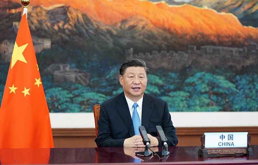 2020年9月22日，國家主席習近平在第七十五屆聯(lián)合國大會一般性辯論上發(fā)表重要講話。新華社記者 鞠鵬 攝