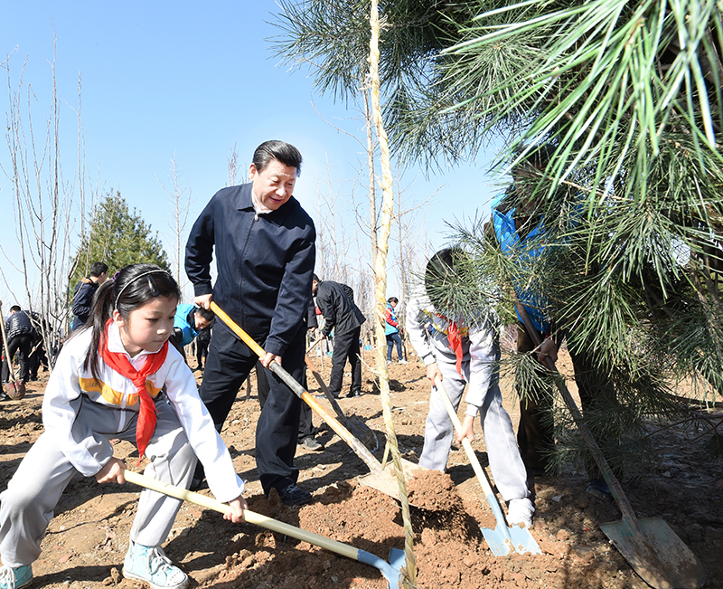 2015年4月3日，習(xí)近平總書記同大家一起植樹。