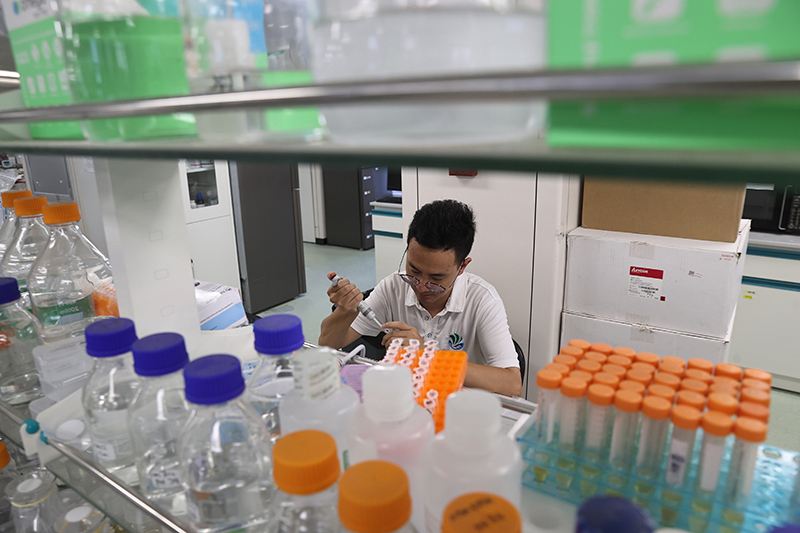 在三亞崖州灣科技城，一名青年科技工作者正在進(jìn)行科研工作。