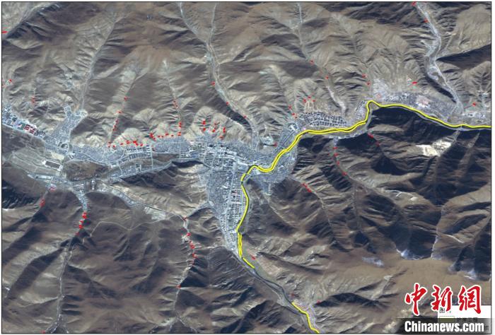 玉樹災(zāi)后重建區(qū)地質(zhì)災(zāi)害治理工程和防洪工程監(jiān)測結(jié)果。中科院空天院 供圖