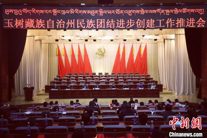 圖為玉樹州民族團(tuán)結(jié)進(jìn)步創(chuàng)建工作推進(jìn)會(huì)現(xiàn)場(chǎng)?！『F龍 攝