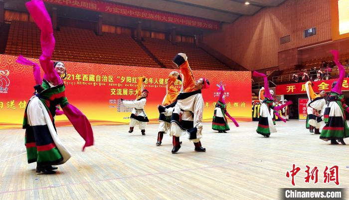 圖為西藏老年舞蹈隊(duì)齊跳傳統(tǒng)鍋莊舞?！∝暽＠?攝
