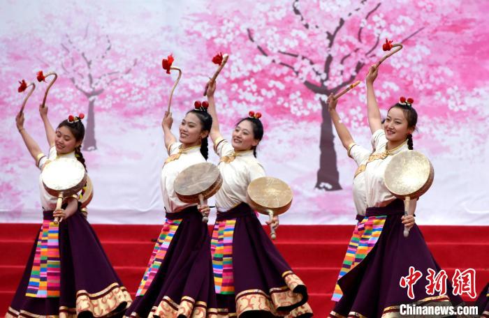 3月28日，西藏林芝第二十屆桃花旅游文化節(jié)開幕式上的文藝表演?！±盍?攝