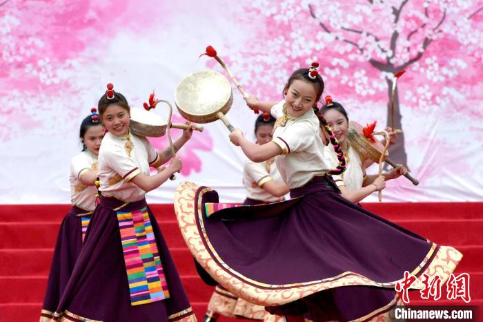 3月28日，西藏林芝第二十屆桃花旅游文化節(jié)開幕式上的文藝表演?！±盍?攝