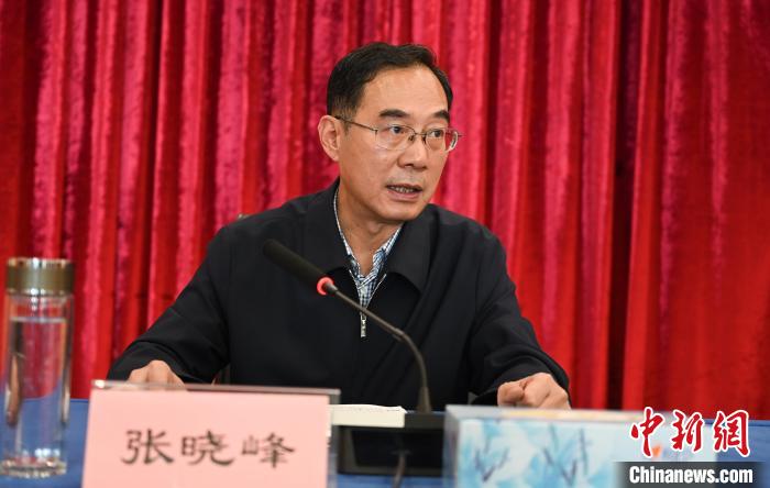 圖為西藏自治區(qū)黨委宣傳部副部長(zhǎng)、西藏廣播電視臺(tái)黨組書記張曉峰致辭?！≮w朗 攝